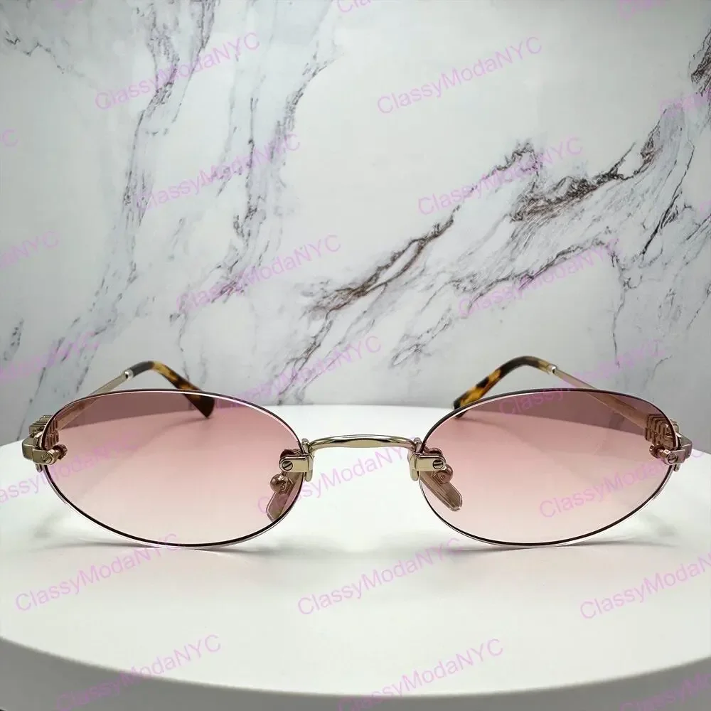 New MIU MIU Sunglasses Gold Metal Pink Oval Authentic Gradient MIU MIU